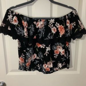 Black Floral Off the Shoulder Top